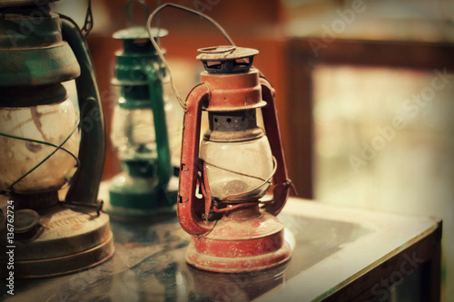 Old Lantern Lamp Vintage Antique Glass Light Holder With Kerosene Oil Used 