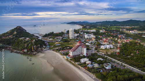 aerial view of wat khao tao temple at khhua hin beach prachuapkh photo