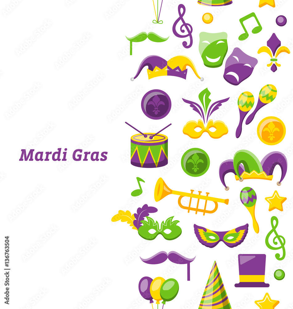 Greeting Invitation for Mardi Gras and Carnival , Seamless Texture, Fat Tuesday