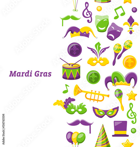 Greeting Invitation for Mardi Gras and Carnival , Seamless Texture, Fat Tuesday
