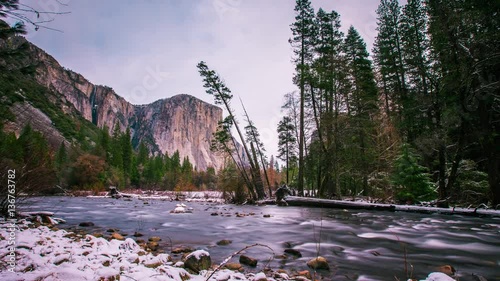 Beautiful cloudscape in Yosemite with running creek
