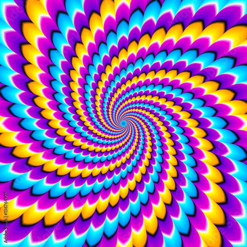 Colorful background with spirals. Optical expansion illusion.