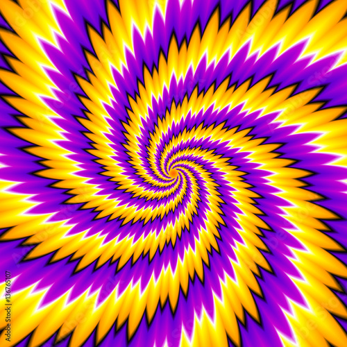 Yellow and purple spirals. Optical expansion illusion.