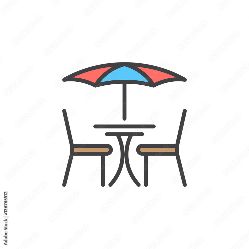 Street Cafe line icon, filled outline vector sign, linear colorful pictogram isolated on white. Symbol, logo illustration Street Cafe line icon, filled outline vector sign, linear colorful pictogram isolated on white. Symbol, logo illustration