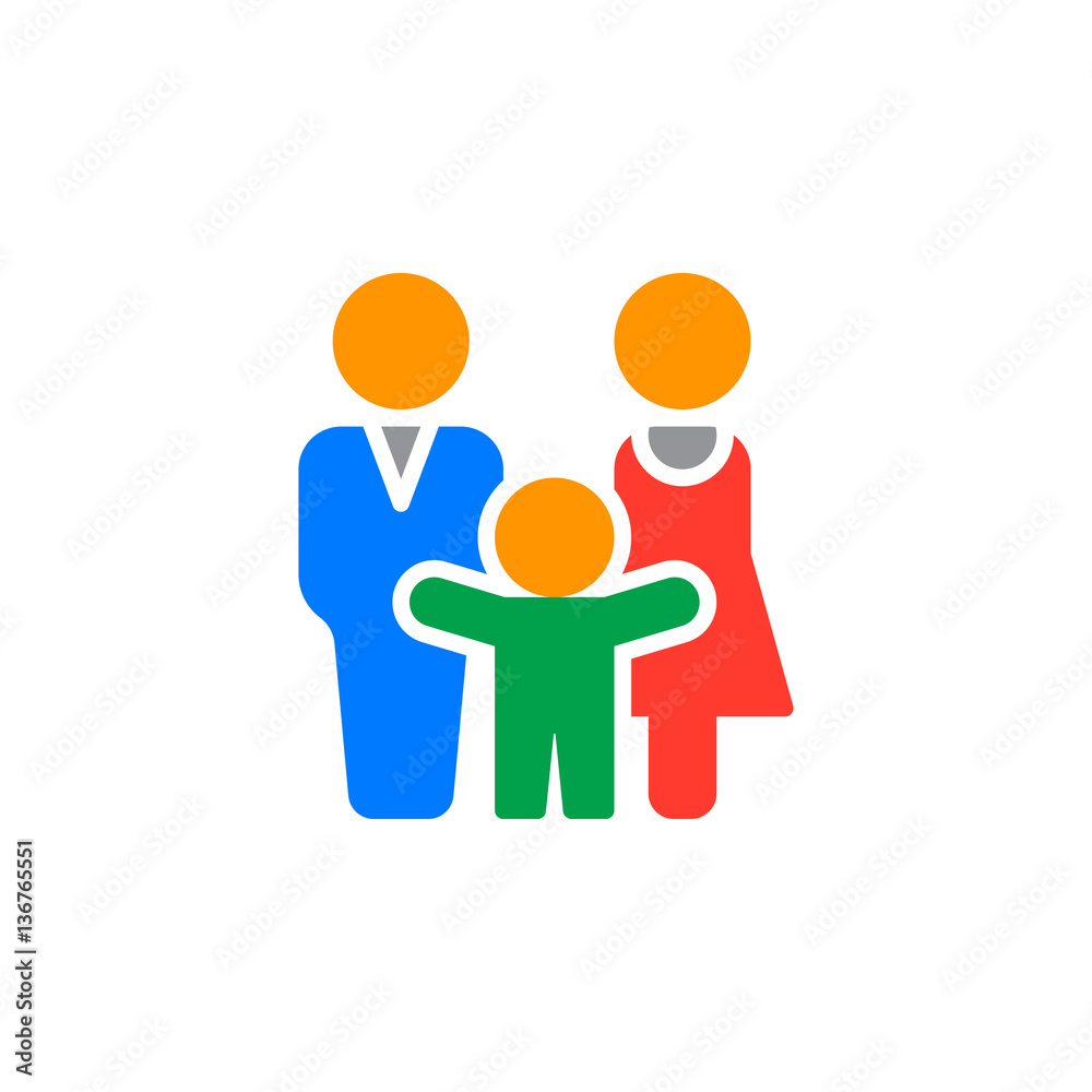 Man, woman and child icon vector, filled flat sign, solid colorful pictogram isolated on white. Family symbol, logo illustration Man, woman and child icon vector, filled flat sign, solid colorful pictogram isolated on white. Family symbol, logo illustration