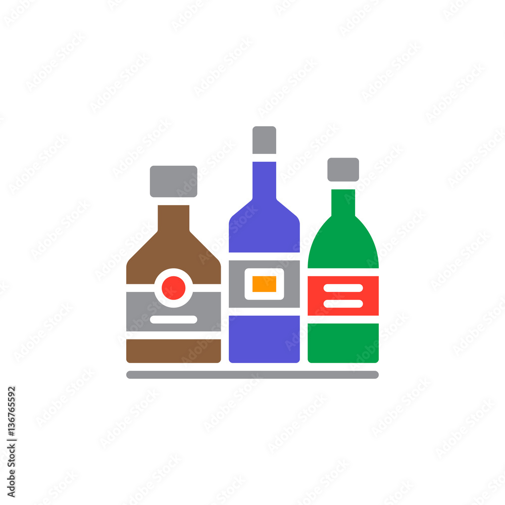 Alcohol beverage bottles icon vector, filled flat sign, solid colorful pictogram isolated on white. Bar symbol, logo illustration Alcohol beverage bottles icon vector, filled flat sign, solid colorful pictogram isolated on white. Bar symbol, logo illustration