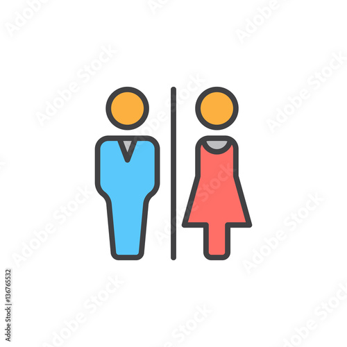 Man and Woman toilet line icon, filled outline vector sign, linear colorful pictogram isolated on white. WC, Water closet symbol, logo illustration