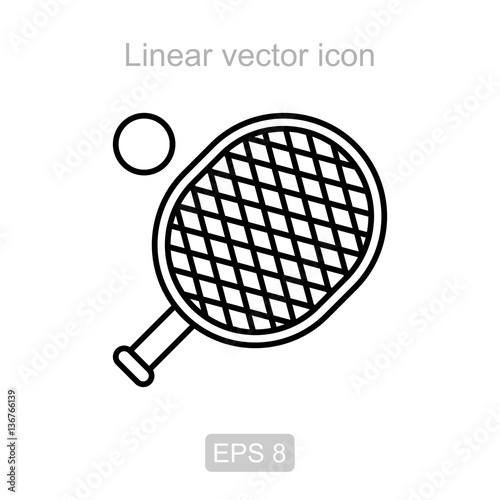 Tennis racket. Linear vector icon.