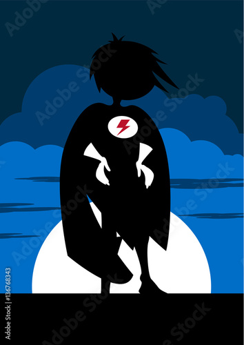 Cartoon Heroic Superhero in Silhouette