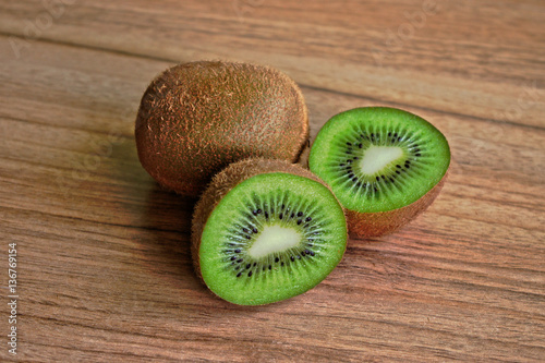 Closeup of kiwi on a wooden table