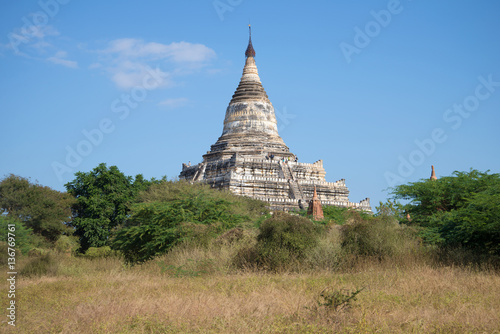 The ancient Buddhist stupa Shwesandaw Sunny day. Bagan  Myanmar