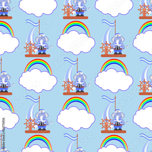 Elephant on the ship with a rainbow and a cloud