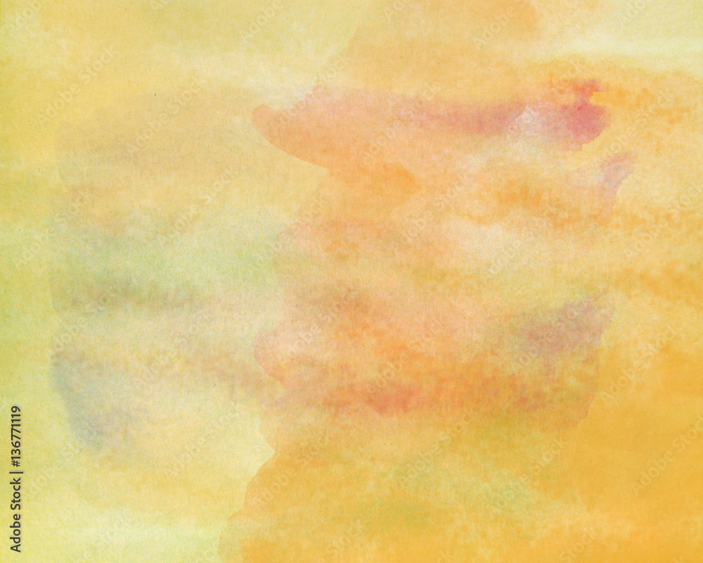 Yellow orange, abstract background paper texture with watercolor stain paint art