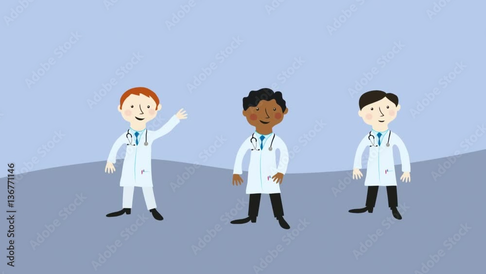 Three doctors. Flat design cartoon character. Concept of positive and welcoming hospital care. Three doctors. Flat design cartoon character. Concept of positive and welcoming hospital care.