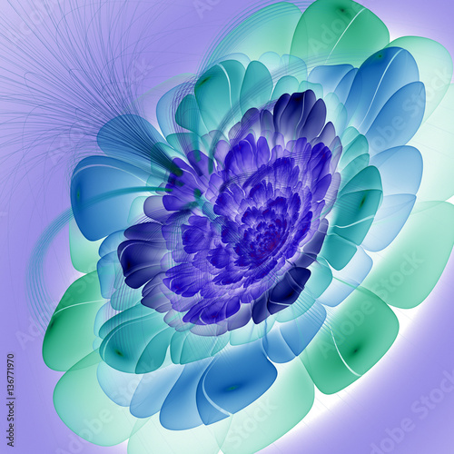 Exotic flower with large petals. 3D surreal illustration. Sacred geometry. Mysterious psychedelic relaxation pattern. Fractal abstract texture. Digital artwork graphic astrology magic