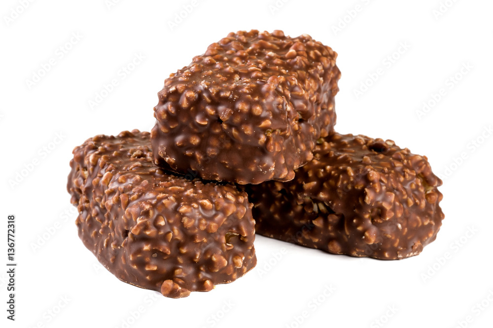 chocolate candy with nuts isolated on white background chocolate candy with nuts isolated on white background