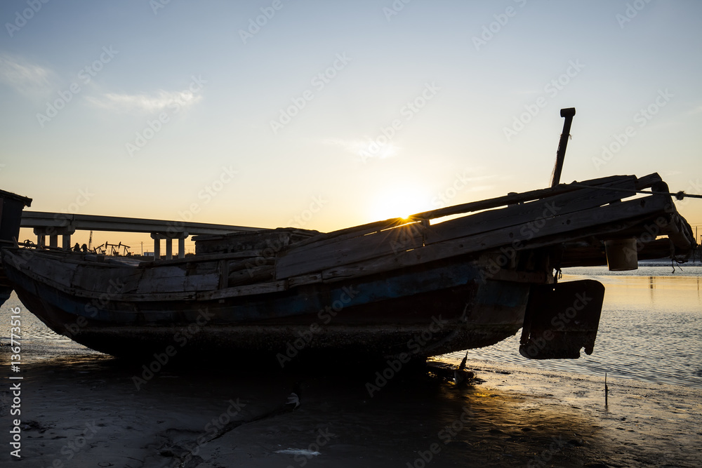 The river fishing boat in the evening