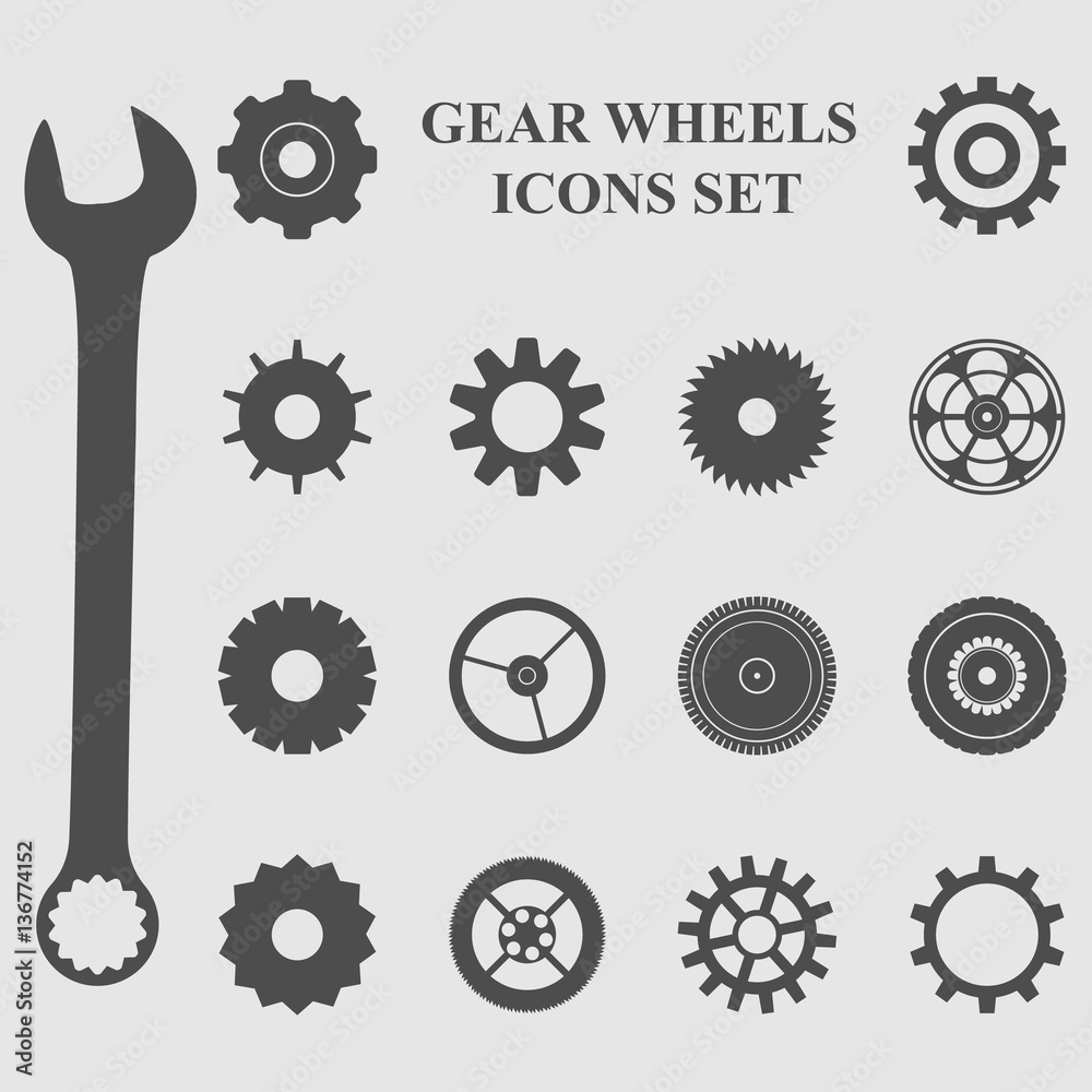Gear wheels icons set
