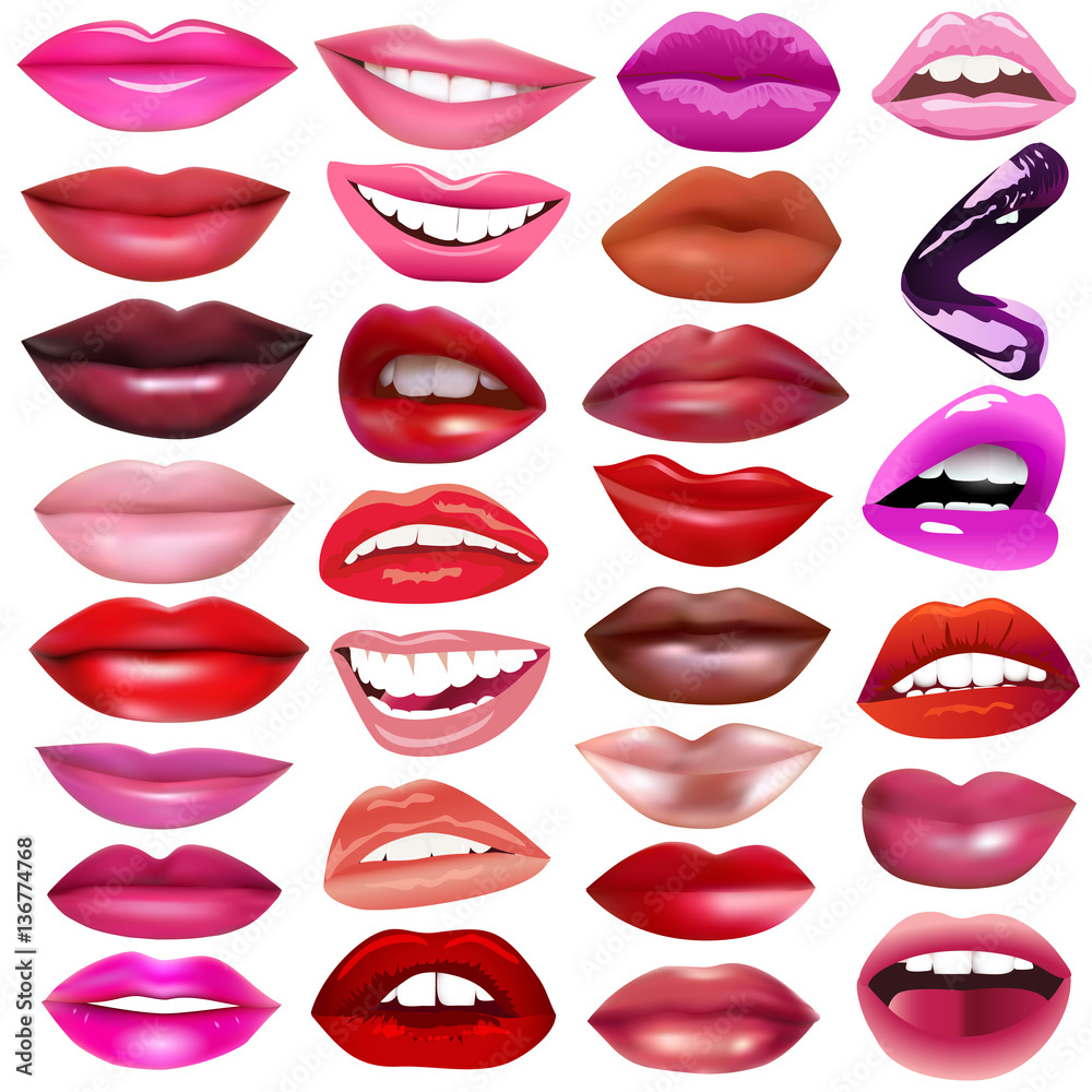 Obraz premium illustration set feminine lips on white background