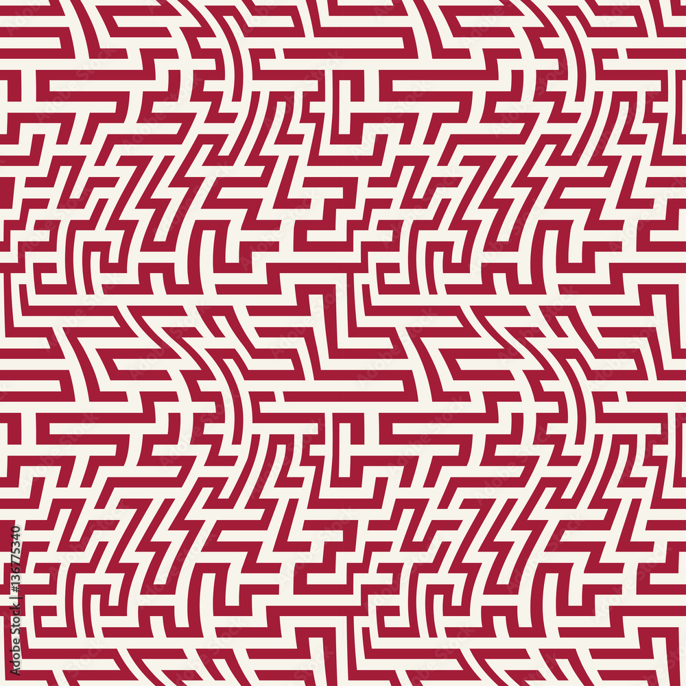 Vector graphic abstract geometry  maze pattern. red seamless geometric background . subtle pillow and bed sheet design. unique art deco. hipster fashion print