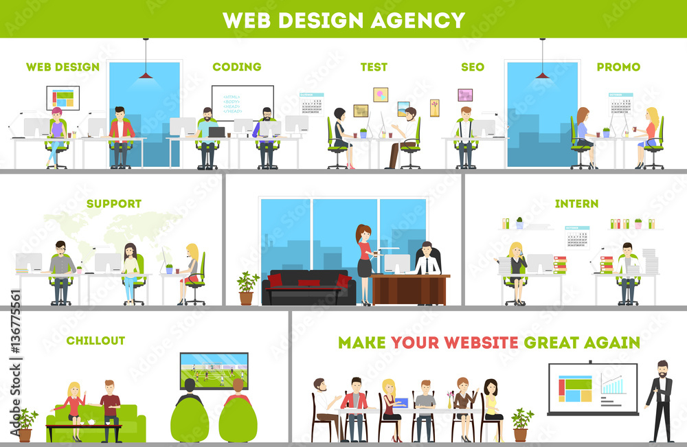 Web design studio interior set. Art and creativity office.