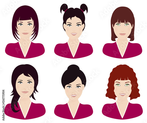 Woman with different hair color and  hairstyles vector illustration