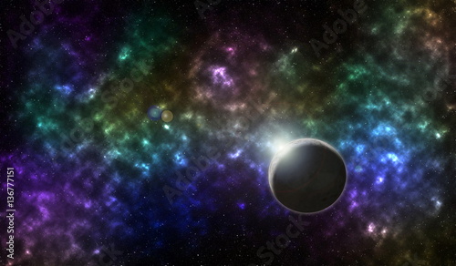 Fototapeta Naklejka Na Ścianę i Meble -  star in galaxy and sun light reflex abstract for background