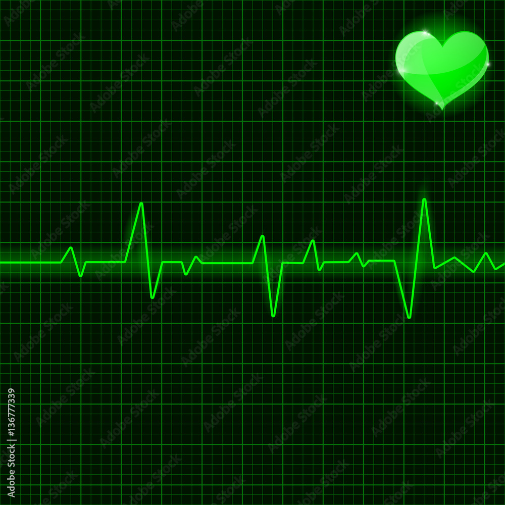 Green electrocardiogram. With heart symbol Green electrocardiogram. With heart symbol