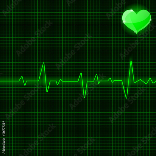 Green electrocardiogram. With heart symbol