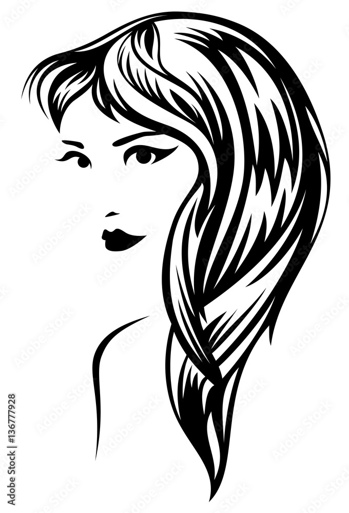 beautiful woman with long hair black and white vector design beautiful woman with long hair black and white vector design