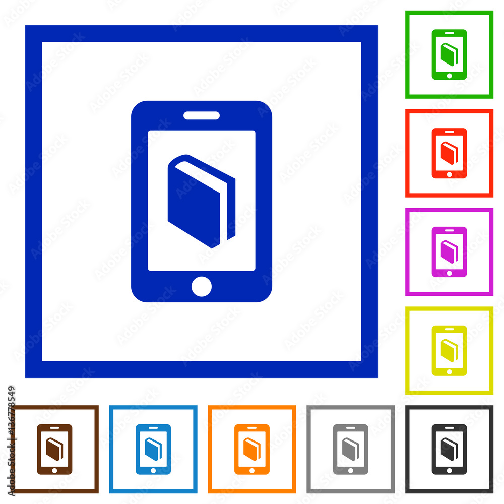 E-book flat framed icons E-book flat framed icons