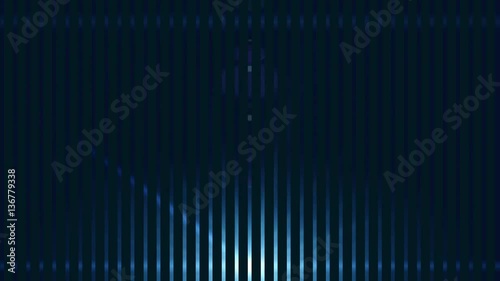 Bright light with lens flare moving. Background with black bars and spotlight beam. 