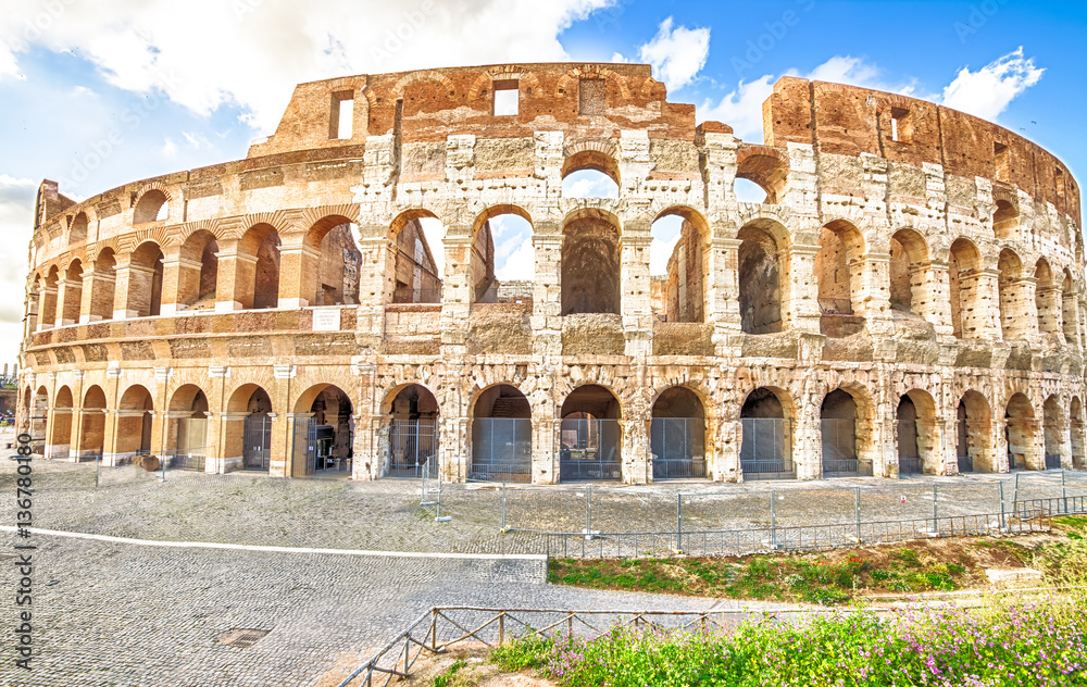 The Colosseo, Colosseum, Flavian Amphitheatre, is the largest amphitheater in the world and one of the symbols of Italy. Symbol of Rome, located in historical center, a Unesco Heritage Site.