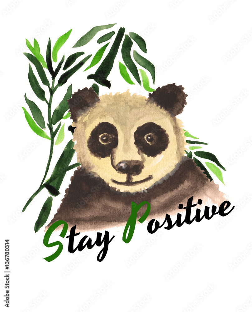 Funny panda bear. Decorative card with quote Stay Positive. Stock  Illustration | Adobe Stock