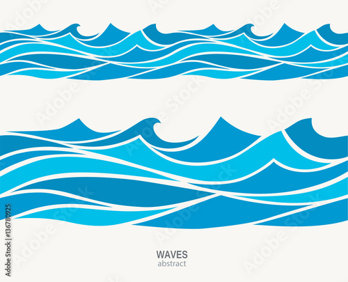 Marine seamless pattern with stylized blue waves on a light back © orhideia