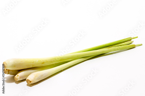 Ginger and Lemongrass Isolated on White Background.