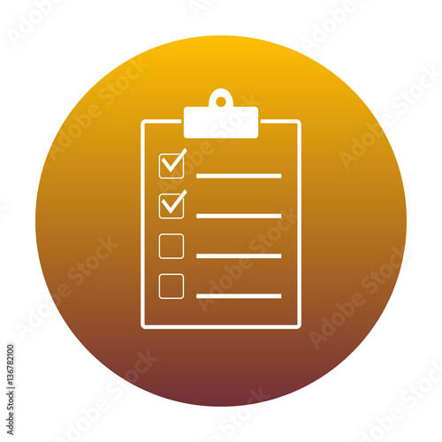 Checklist sign illustration. White icon in circle with golden gr