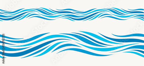 Marine seamless pattern with stylized blue waves on a light back