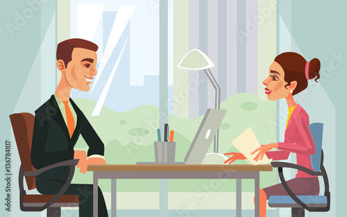 Job interview. Workers characters. Vector flat cartoon illustration