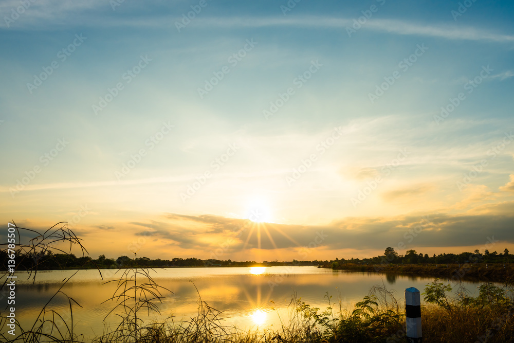 Fototapeta premium sunset on the lake landscape