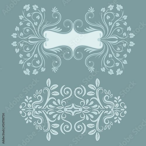 Set of  blue damask ornamental elements. Vintage style. Vector illustration.