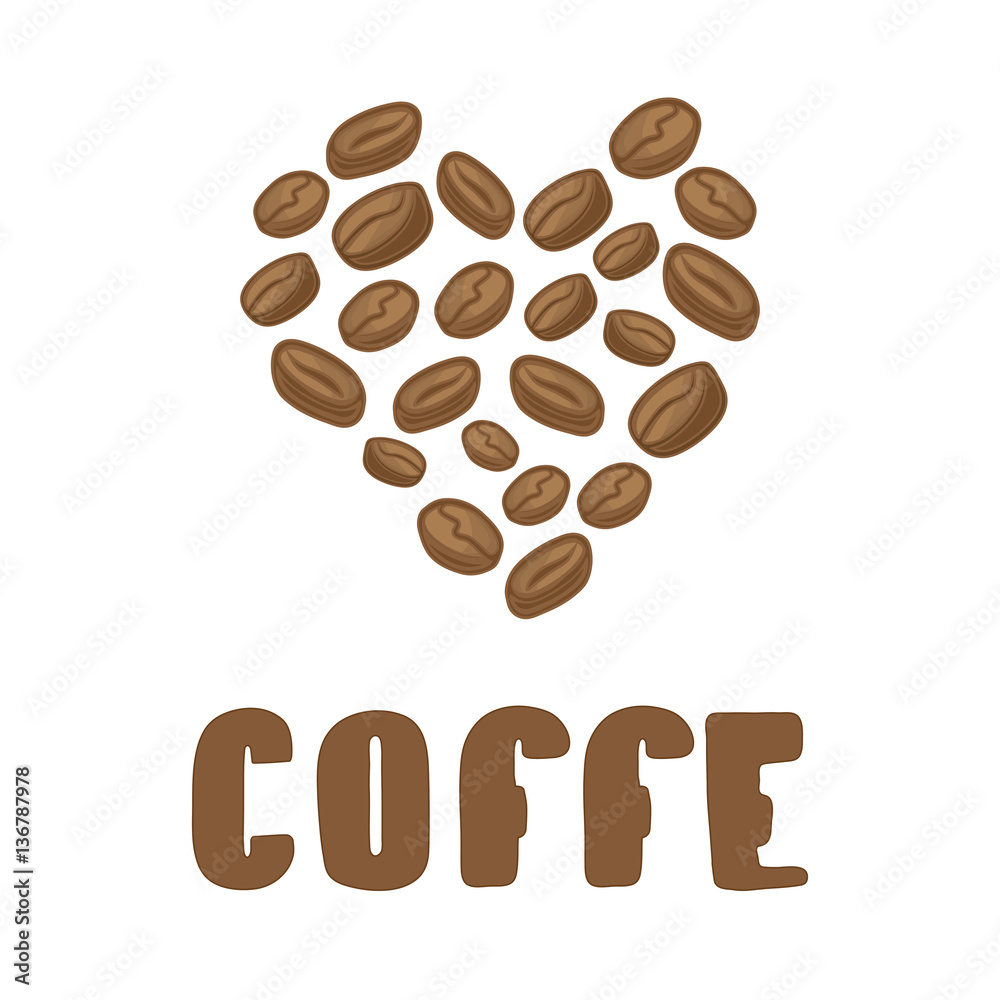 Coffe beans in heart. Vector coffee beans illustration with text Coffe beans in heart. Vector coffee beans illustration with text
