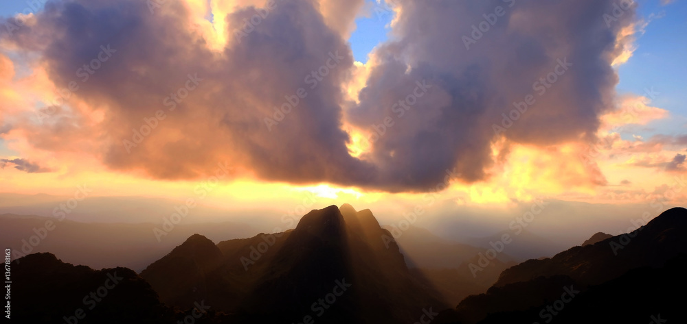 Sunset , Mountain landscape,The beauty of the natural and environment during sunset, Doi Luang Chiang Dao Thailand.