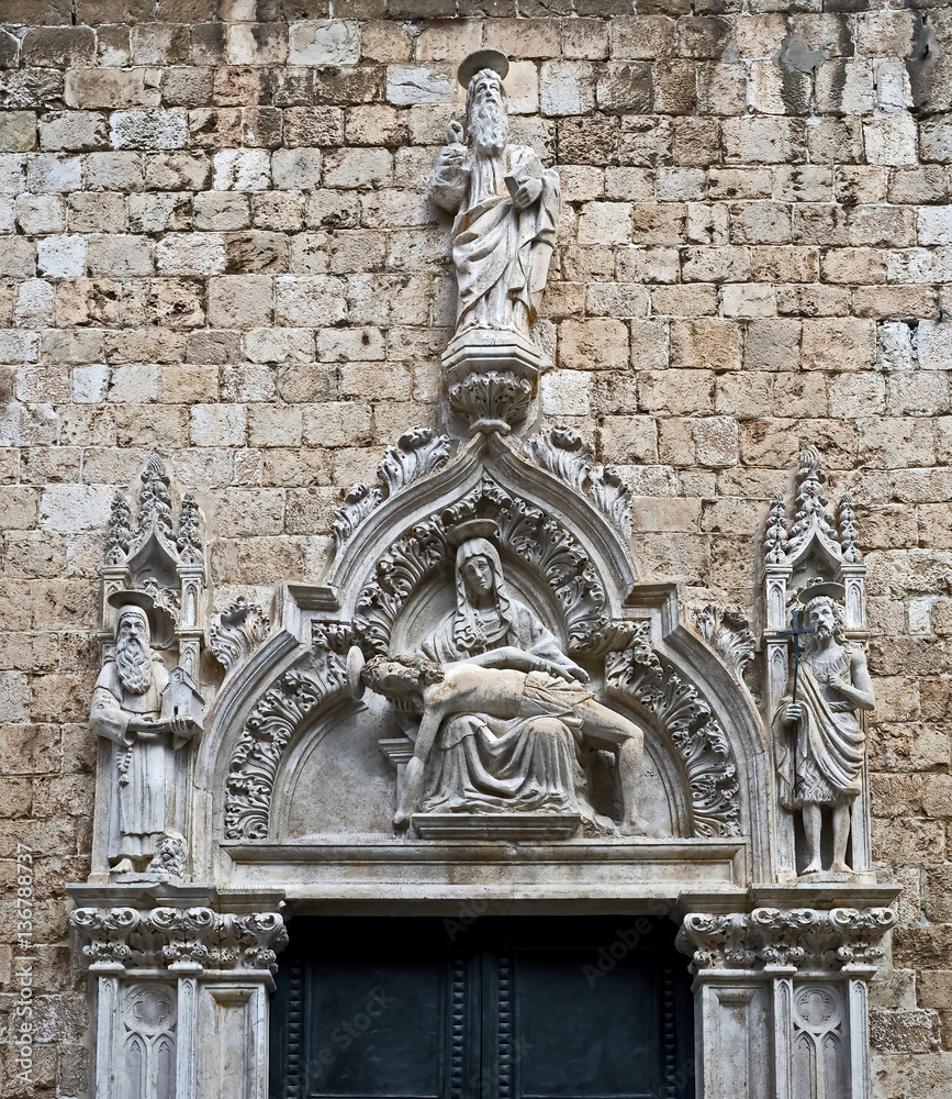Church external decoration, Franciscan monastery in Dubrovnik, Croatia