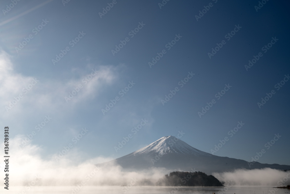 Mt.Fuji and blue sky at Kawaguchi-lake,Yamanashi,tourism of Japan