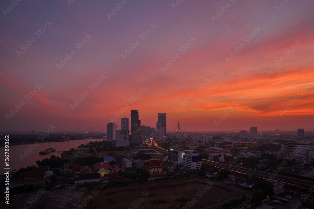 Cityscape of Bangkok in twilight , Thailand