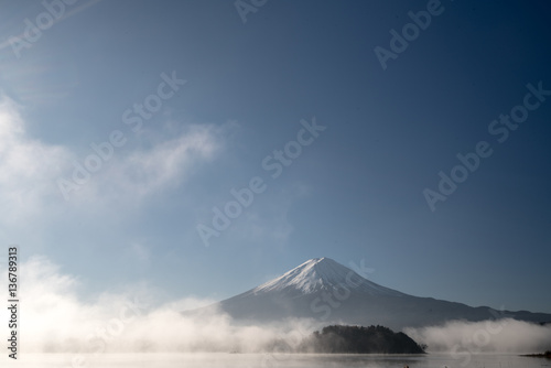 Mt.Fuji and blue sky at Kawaguchi-lake,Yamanashi,tourism of Japan