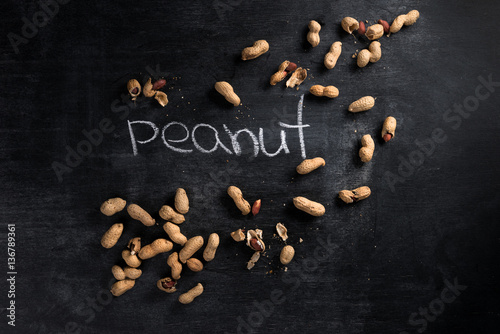 Peanut over dark chalkboard background