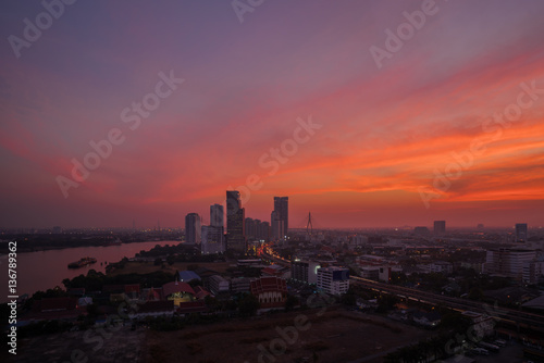 Cityscape of Bangkok in twilight , Thailand