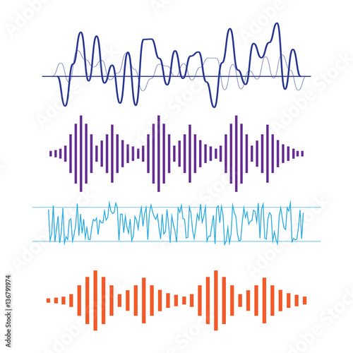 Vector Sound Waveforms. Sound waves and musical icons. Sound wav